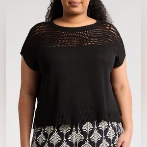 Max Studio Open Weave Dolman Sweater Black